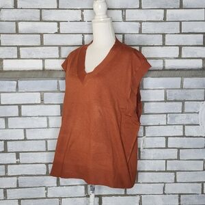 • NWT Terra & Sky Women's 1X 16W-18W Sweater Vest Lightweight Knit V-Neck Brick